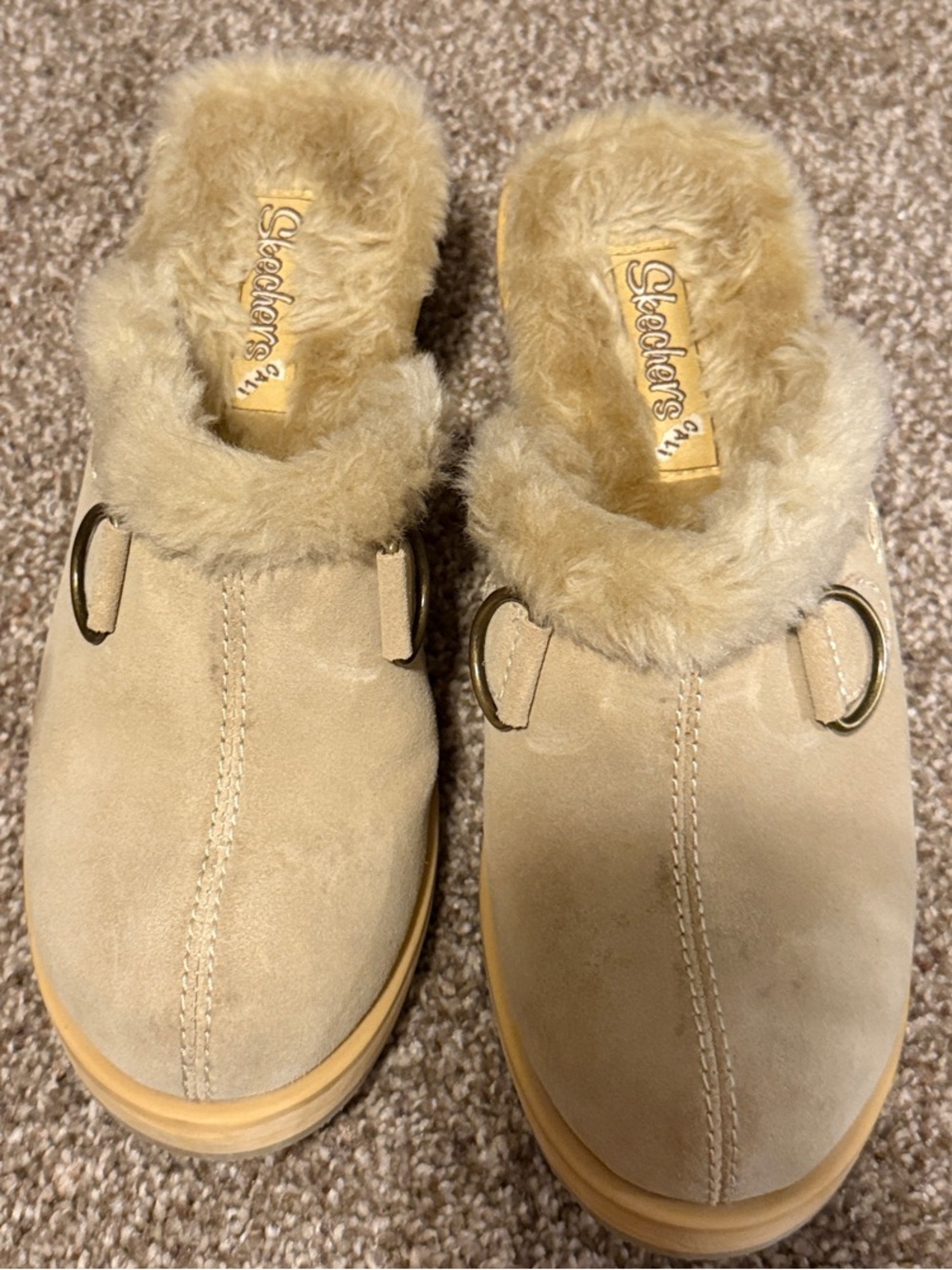 Skechers Women's Tan Faux-Fur Lined Mule Clogs